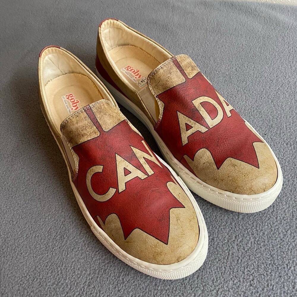 Goby Canada Spell Out Maple Leaf Slip On Sneaker Shoes Womens‎ 39 8.5US Red